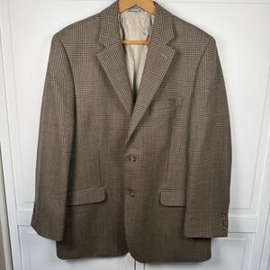 Ralph Lauren Men's Vintage Two Button Blazer 42R Tan Houndstooth Lambswool